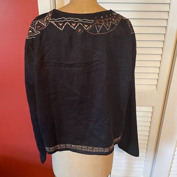 CHICO’S | black jacket open front tribal print size 3 or L - Picture 5 of 6